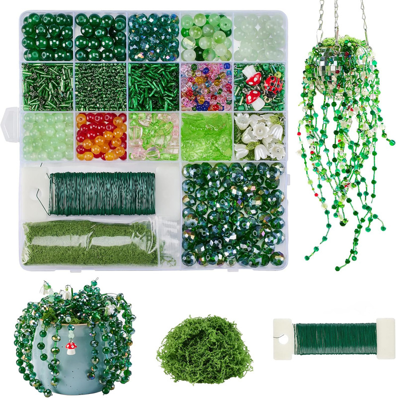 Disco Ball Flower Pot Making Hanging Material Kit Green Glass Beads Set Forever Plant Bead Decoration Set Disco Ball Flower Pot Making Hanging Material Kit Green Glass Beads Set Forever Plant Bead Decoration Set