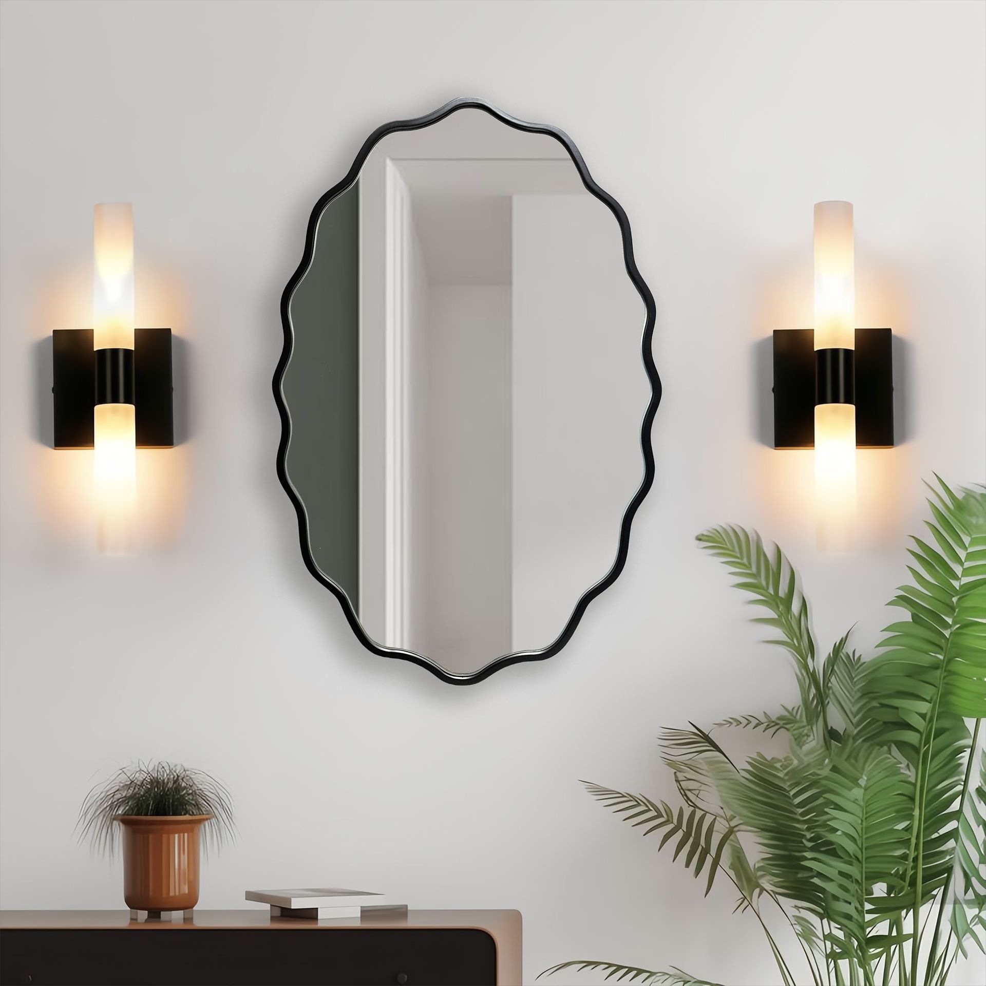 Espejo Decorativo de Pared de Madera Colgante para Baño y Sala de Estar image 7