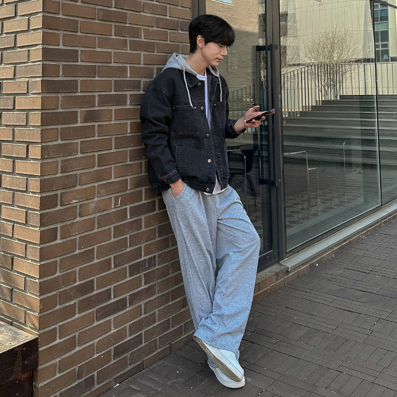 MYQ假两件连帽牛仔外套男秋季宽松休闲上衣韩系通勤复古风穿搭|undefined