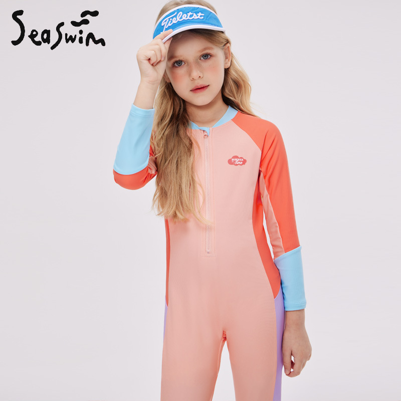 2025 new children's swimwear girls sports one-piece long sleeve trousers children's professional fashion swimwear wholesale