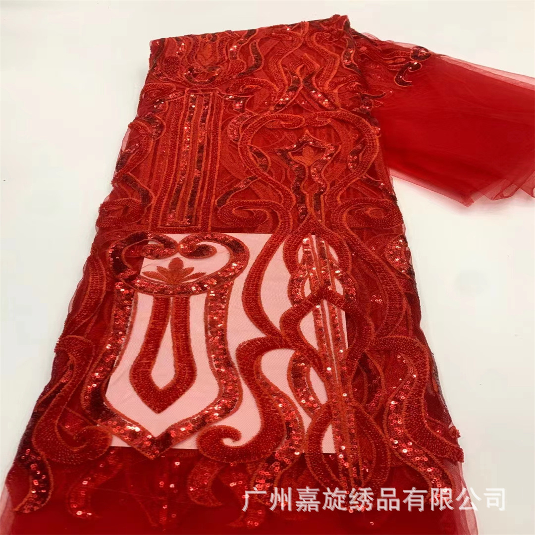 Tela de bordado con lentejuelas y cuentas de estilo europeo y americano de Ghana, tela africana de dos tonos con cuentas para vestidos de boda.