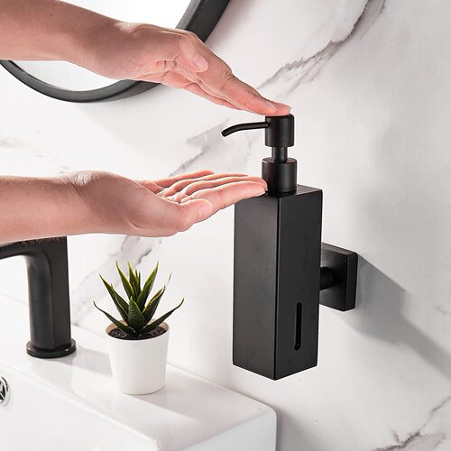 304 Black Wall Mounted Soap Dispenser Press Hand Sanitizer Shower Gel Shampoo Bottle Hotel Engineering Supplies New