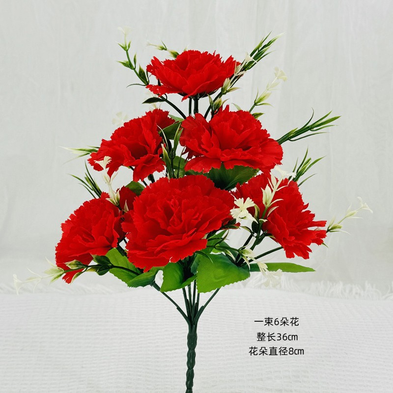 Flores artificiales Clavel de 6 cabezas Flores artificiales Flores de tela plástica Flores grandes Decoración de mesa de salón Arreglos florales artificiales