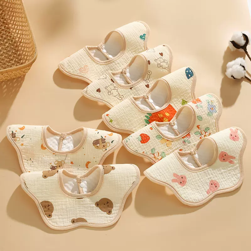 批发防水花瓣围嘴 防水透气纱布围嘴新生儿宝宝贴肤防吐奶口水巾