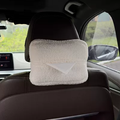 Car tissue box/set Box, Armrest Box Tissue Holder - lamb-wool-tissue-box-white