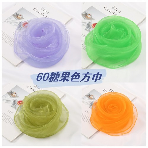 Preschool performance dance accessory small silk scarf Orff music teaching aid candy color solid color chiffon scarf wholesale