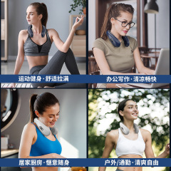 Portable neck-hanging mini fan, USB-powered, leafless turbine-style wearable cooling air conditioner—perfect for camping and outdoor use.