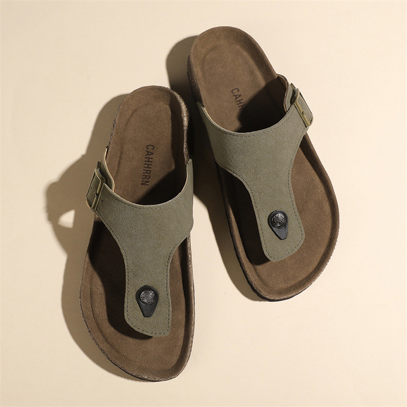 Summer New Men's Flip-Flops Fashionable Cork Beach Flip-Flops Breathable Open-Toe Slippers Men's Shoes