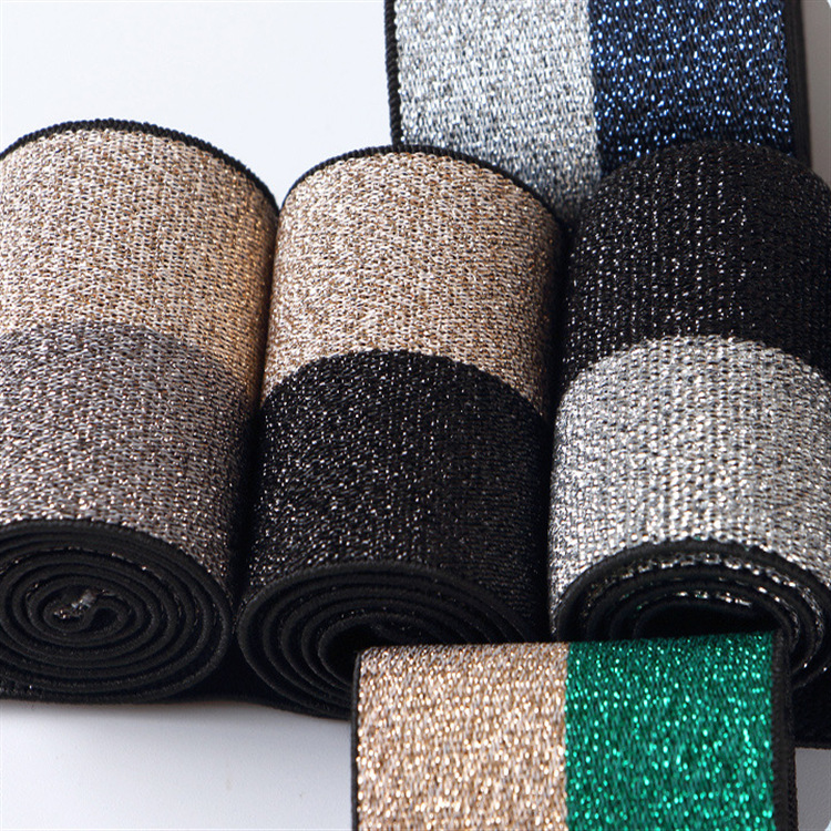 两种颜色弹力带装饰好看银丝金丝橡筋带绿色中间红色蓝色松紧带