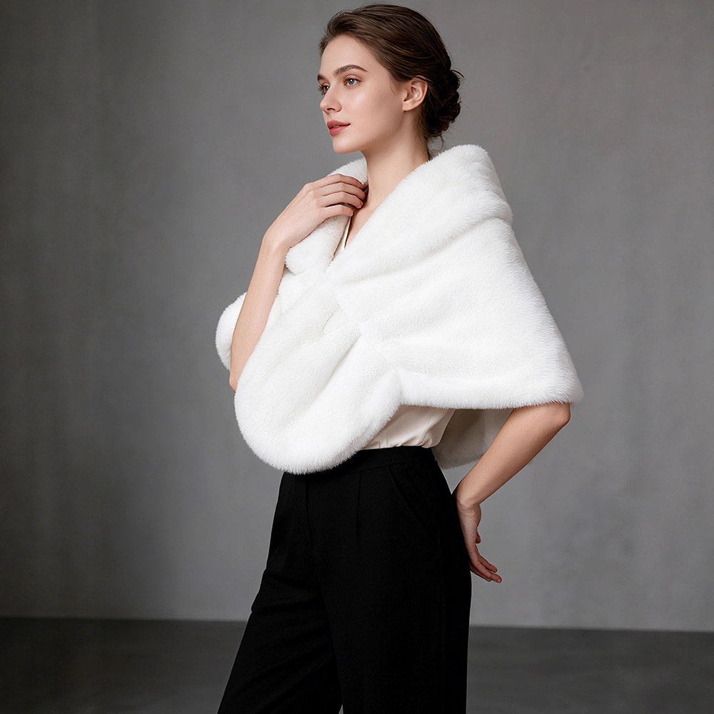 Foreign Trade Cross-Border Exclusive Faux Fur Women's Shawl Autumn and Winter High-End Socialite Wedding Dress Thickened Warm Short Coat