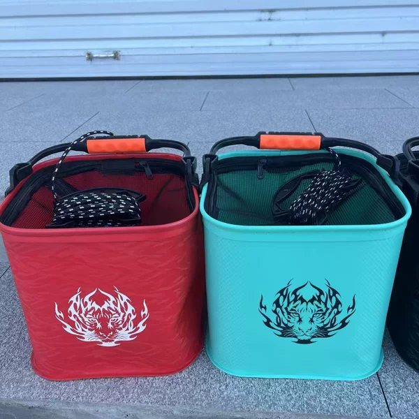 Fishing Bucket Portable Foldable Fish Bucket Square with Net Luya Fishing Bucket Small Fish Bucket Fishing Gear Supplies