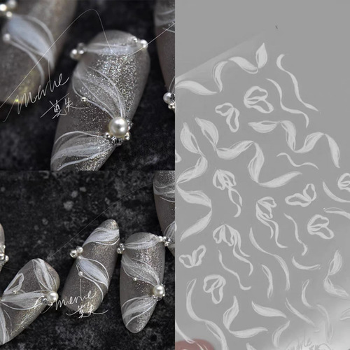 Silky smoke ribbon nail stickers: Delicate ballet nails with sheer, alluring adhesive backing