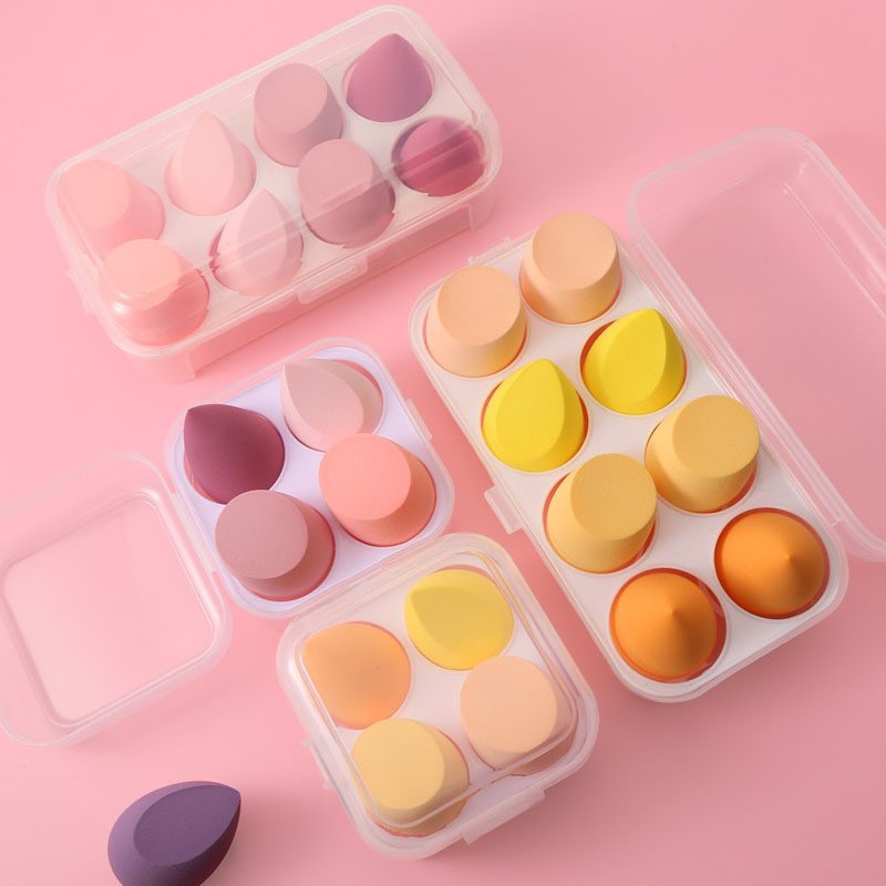 Huevos de maquillaje de belleza 4 cuadrículas de caja de estudio esponja huevo de maquillaje de color 8 cuadrículas de polvo seco y húmedo 3 cuadrículas de caja de huevos huevos de maquillaje