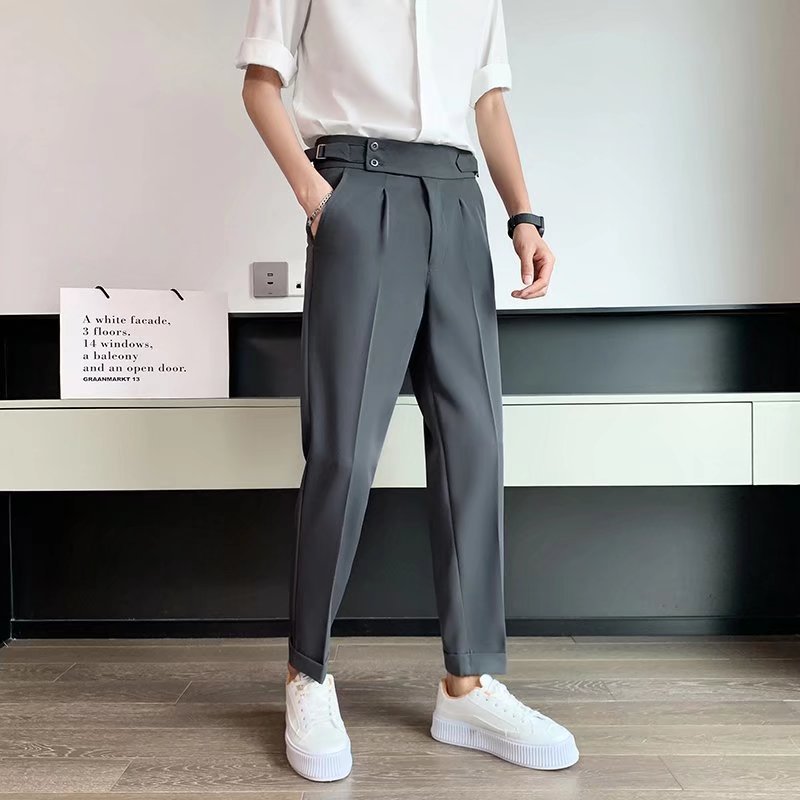 Small Western Pants Men's High Waist Pants Draping 2024 Spring and Autumn High-grade Straight Casual Ankle-length Pants Summer Fashionable Korean Pants