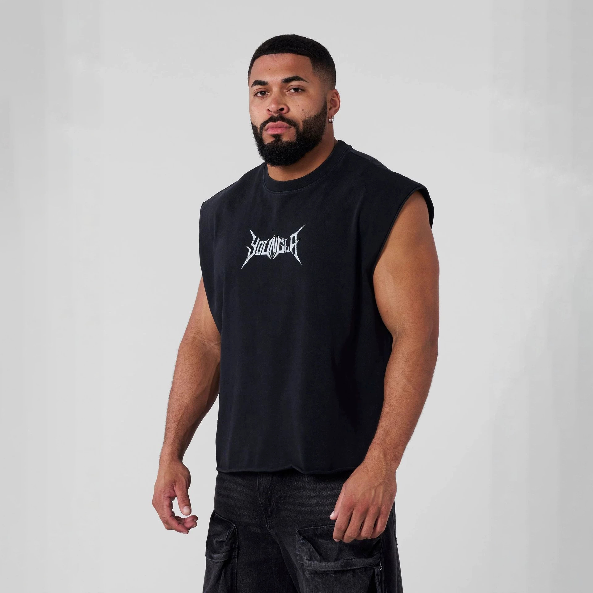 Youngla Summer American Casual Men's Round Neck Sweat-Absorbent Top Sports Fitness Loose Sleeveless Cotton Vest