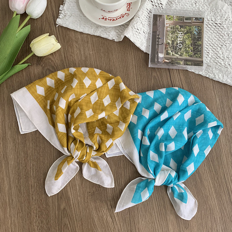 55 pañuelo japonés de algodón y lino, bufanda de seda floral de todo fósforo de verano y otoño, bufanda cuadrada pequeña con cuello, bufanda decorativa fresca fina para mujer