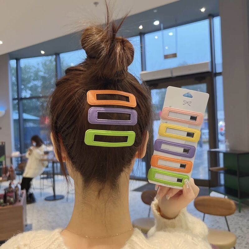 韓版方形皮質髮夾女碎發整理側邊劉海夾後腦勺BB夾時尚發卡頭飾品
