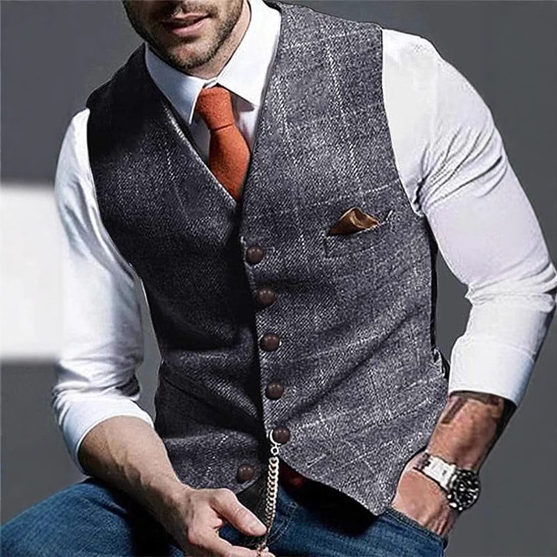 2022 Amazon Fashion Simple Men's Vest Vest Business Large Size Official Casual Plaid Single-breasted Spot
