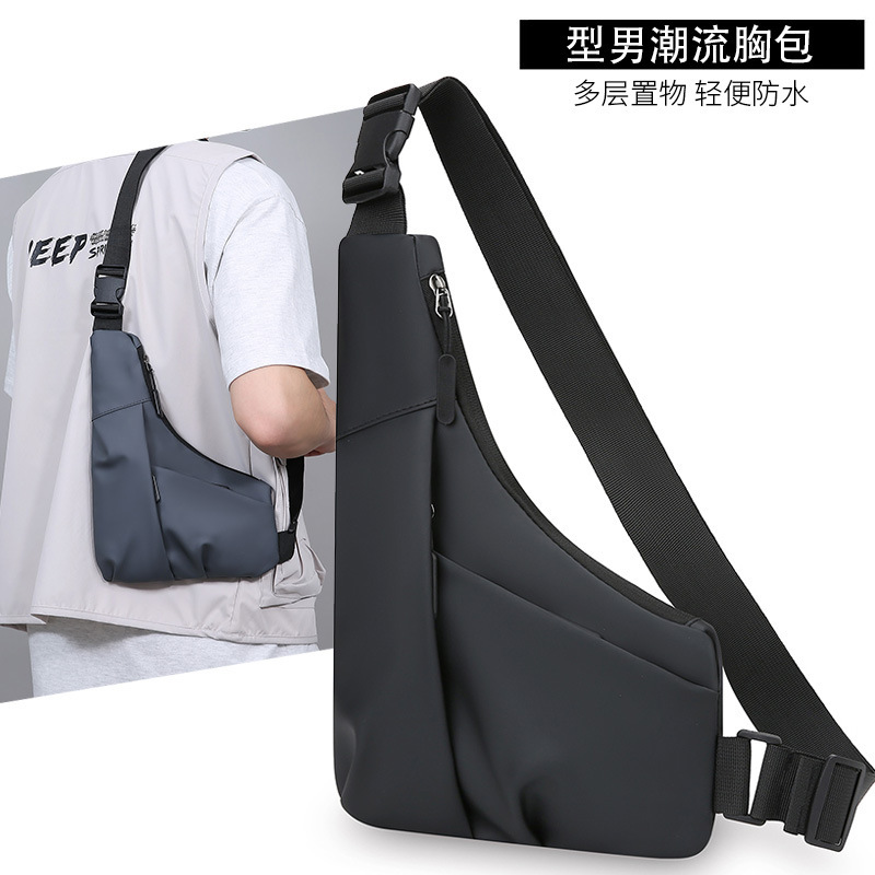 Cross-Border New Crossbody Bag Men's Leather Film Waterproof Close-Fitting Anti-Theft Bag Fashionable Shoulder Bag Left and Right Crossbody Gun Bag Chest Bag