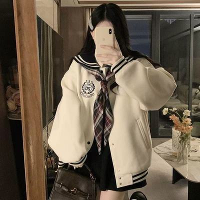 巨好看的学院风外套女早春秋季新款韩系休闲海军领棒球服夹克