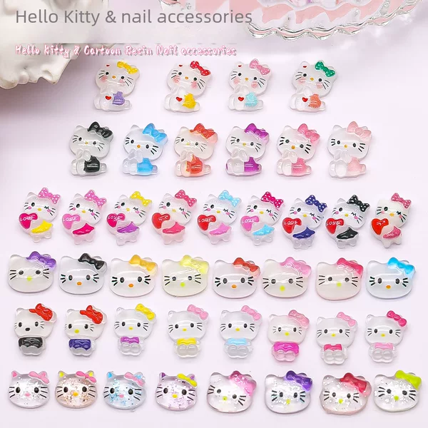 Cute hellokitty cat nail jewelry nail decoration Sanrio ice transparent fine flash nail diy wear nail