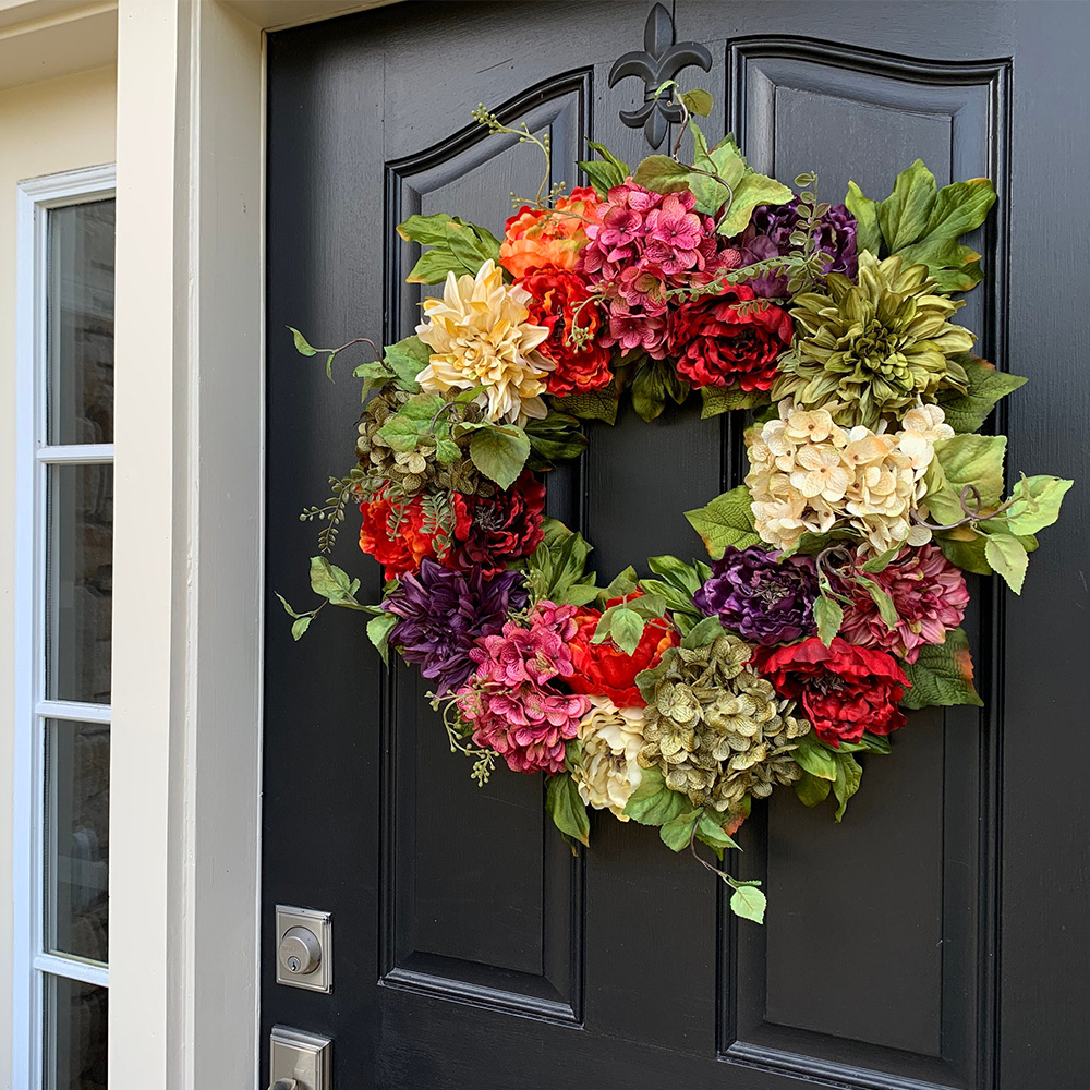 Colorful Peony And Hydrangea Wreath For Front Door Wall Decor_voghion.com