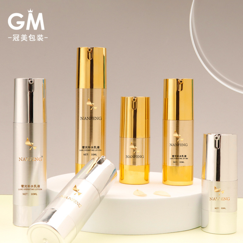 15Ml30Ml50Ml In-Stock Silver Brushed Vacuum Press Makeup Setting Lotion Bottle Skincare Bottle Cosmetic Packaging