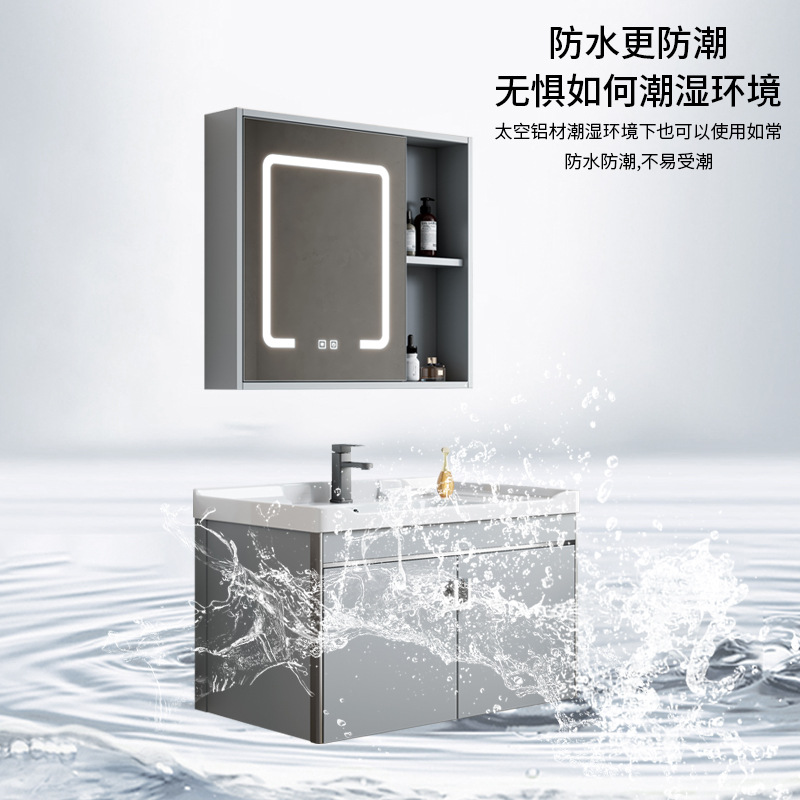 Hotel espacio gabinete de baño de aluminio combinado lavabo cerámica lavabo gabinete lavabo mesa de lavado transfronteriza