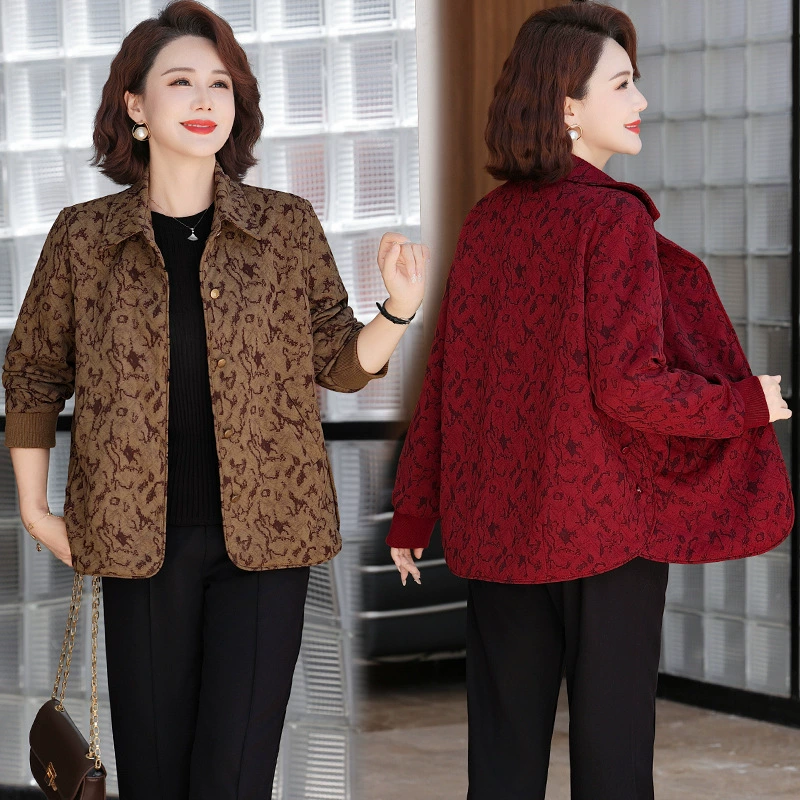 2026春新款洋气妈妈装花色翻领外套女宽松中老年居家休闲大码上衣