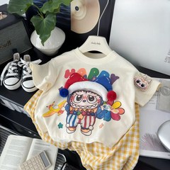 [国民トレンド半袖]純綿子供夏新作漫画立体半袖ベビーカジュアルTシャツ洋風人形