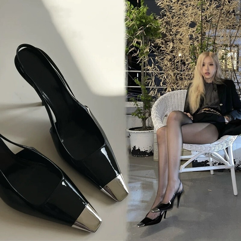 Rose Park Chae-Young's Same Style Black High-Heeled Shoes for Women, 2026 French Square-Toe Stiletto Sexy Single Shoes with a Niche Vibe