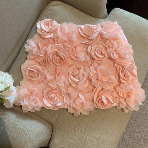 Stylish versatile 3D rose flower semi-sleeve skirt for autumn solid color high-waisted slimming A-line short skirt