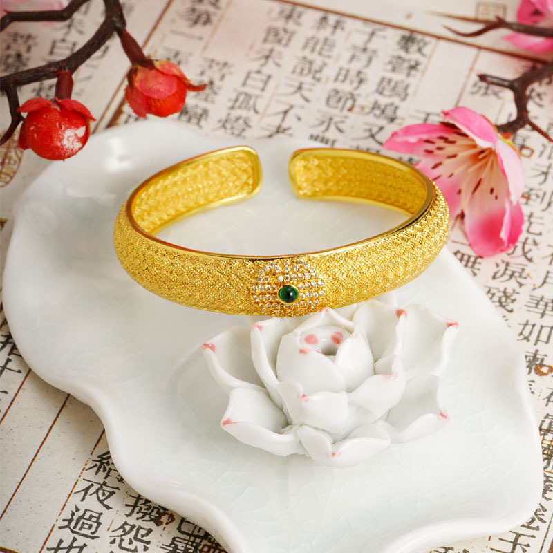 Pulsera de broche Fushou con filigrana y diamantes de imitación de estilo antiguo vietnamita Sha Jin - Estilo de corte nacional, para mujer, versátil, joyería que no se desvanece