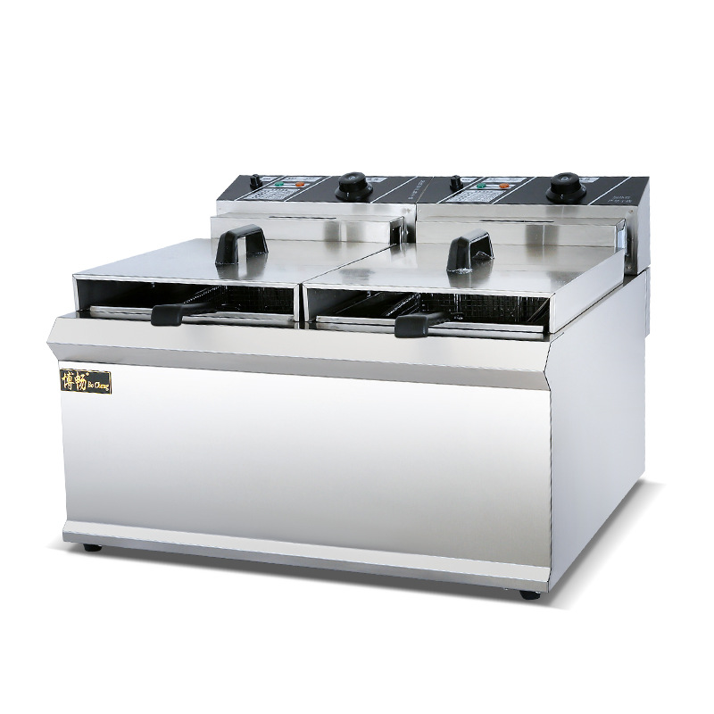 Freidora eléctrica de escritorio comercial de doble cilindro de control de temperatura de precisión freidora eléctrica freidora de barras de aceite equipo de snack comercial