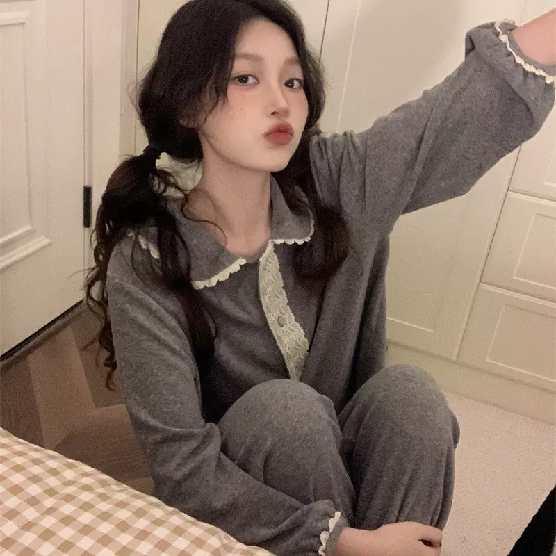 睡衣女冬季新款长袖大码娃娃领套装春秋高级感轻奢小香风家居服