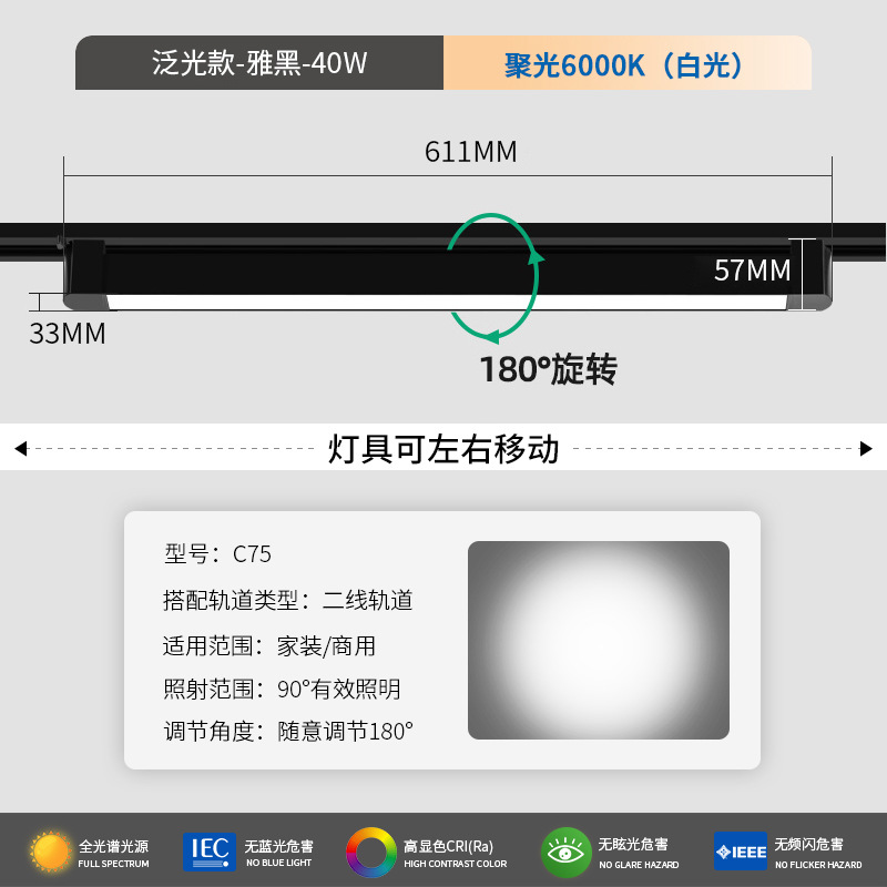 Extra bright floodlight black 40 watt-white light