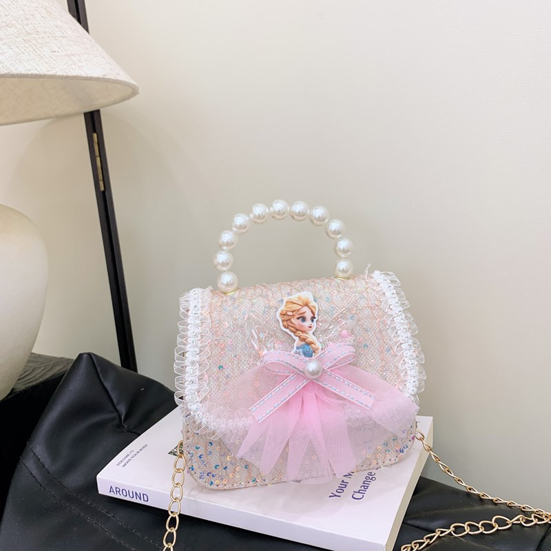 Nuevo bolso para niños niña pequeña bolso de cadena de perlas bolso de mano princesa de moda monedero de hombro