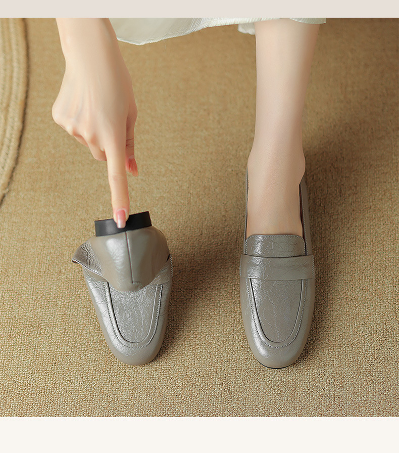 Giày lười nữ mũi tròn đế thấp da mềm phong cách casual — Màu đen chi tiết 11