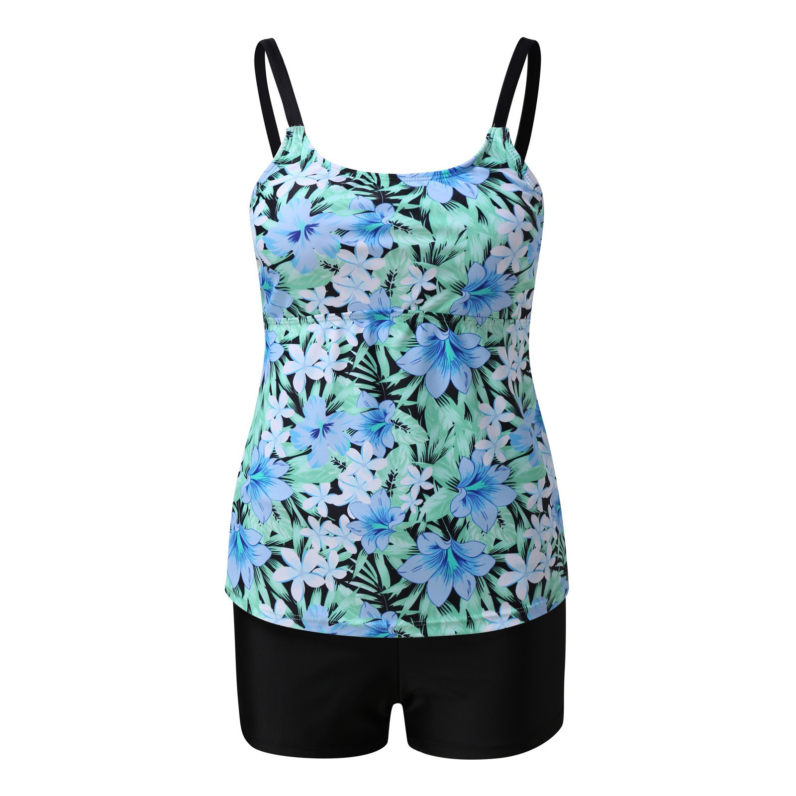 Tankini badpak met bloemenprint en shortje voor dames in grote maten - Comfortabele en stijlvolle badkleding voor vrouwen_voghion.com