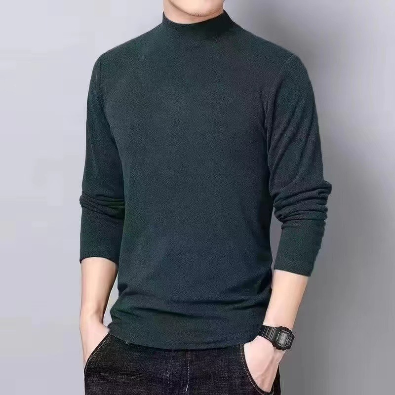 Camisa de invierno de hombre de doble cara de camisa de terciopelo de cuello alto de manga larga delgada con camisa de terciopelo sólido con ropa cálida para hombres