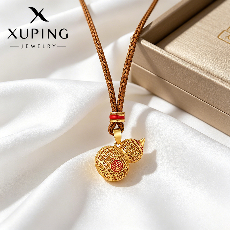Xuping nuevo estilo chino retro estilo zen trenzado collar de aleación de cobre chapado 24k hueco collar de calabaza
