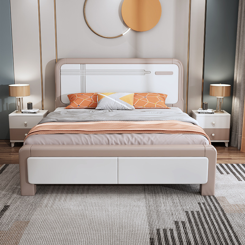 White solid wood bed paint 1.8 meters modern simple small apartment 1.5 bed master bedroom high Box storage single double wedding bed White solid wood bed paint 1.8 meters modern simple small apartment 1.5 bed master bedroom high Box storage single double wedding bed