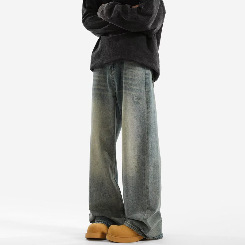 Spring and Autumn Washed American Style Retro Jeans Trendy Men's Spring Trendy Brand Heavy-weight Wide-leg Pants Loose Straight-leg Pants