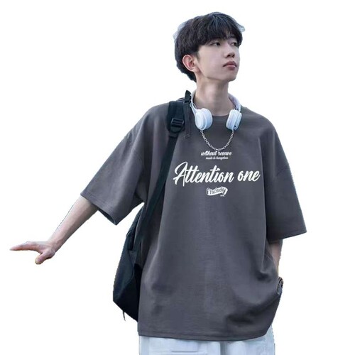 Short-sleeved t-shirt men's 2025 new style ice silk summer fashion brand trend letters heavy American men's clothes T-shirt