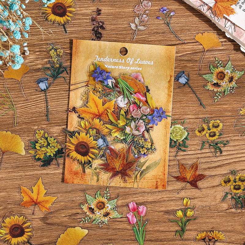 60 piezas de serie de historias naturales Pegatinas de cuentas de mano pegatinas de cuentas de mano para niños creativo material vegetal retro pegatinas a prueba de agua