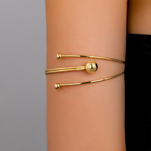 Qingdao Daiwei Jewelry Cross-Border E-Commerce Supply 1 Women's Simple Golden Metal Glossy Ball Design Armband
