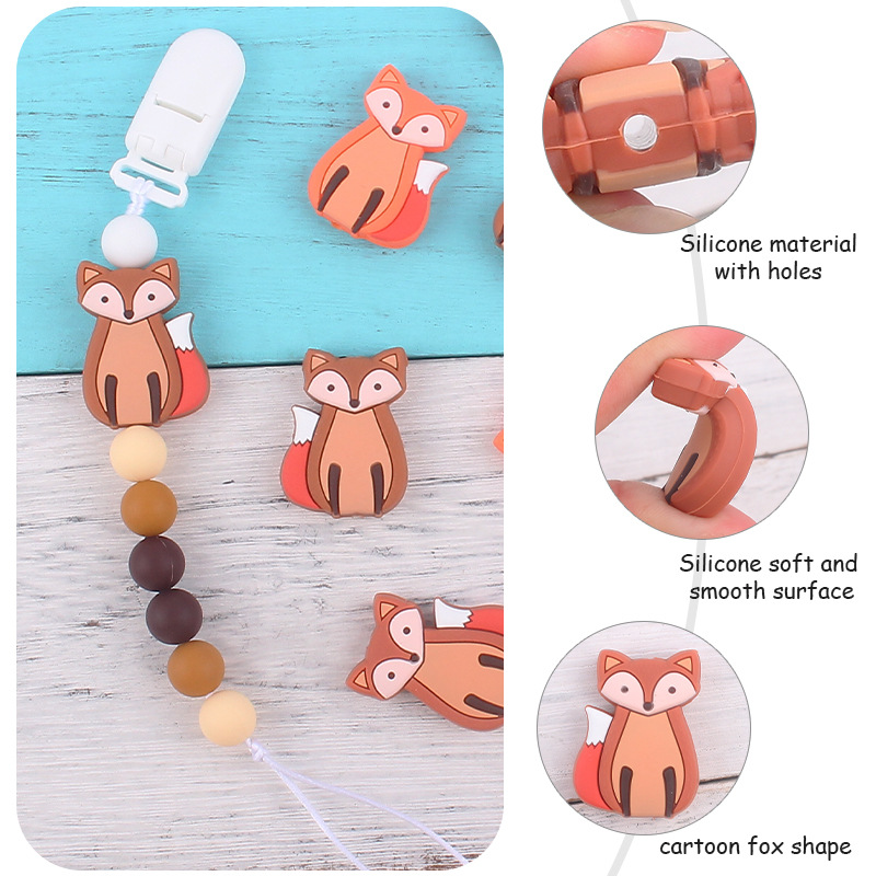 Nueva historieta silicona Fox pequeño mordedor DIY creativo bebé chupete cadena teether pulsera accesorios de juguete