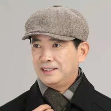 贝雷帽子爸爸帽秋冬老头帽男士中年鸭舌帽春秋老人男中老年八角帽