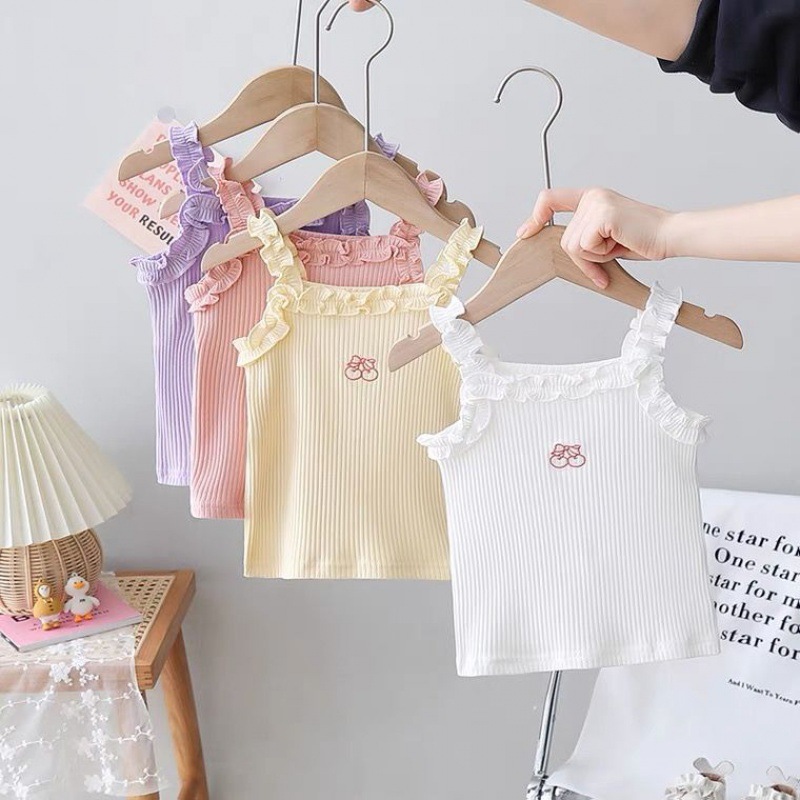 Girls Ruffles Strapless Summer Baby Cotton Top Girls Baby Cherry Vest Children Sleeveless Underwear 