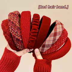 Vintage Red New Year Hair Pin for Women with High Crown, Korean 2023 New Arrival Influencer Hair Clips, Wide Edge Hair Decorations